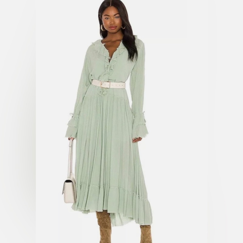 Free People Sage Green Ruffle Maxi Dress